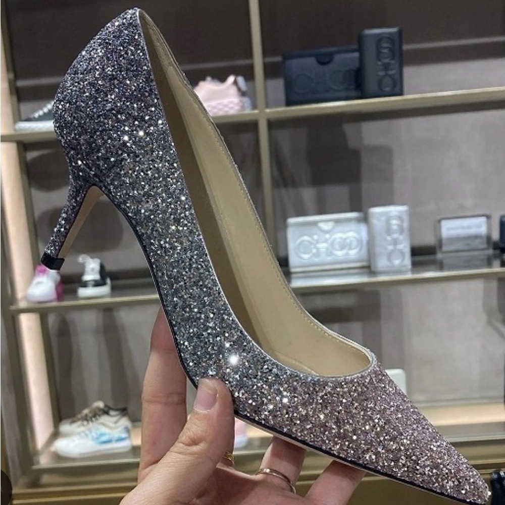 Jimmy Choo Aurora, triple degra-  Glitter Heels in Silver and Pink 36